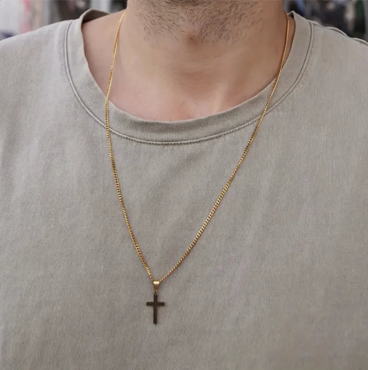 Men's Fashion Cross Pendant Necklace, Golden Plated Cuban Chain Stainless Steel Chain，Male and female niche design Necklace - Premium  from Lizard Vigilante - Just $5.99! Shop now at Lizard Vigilante