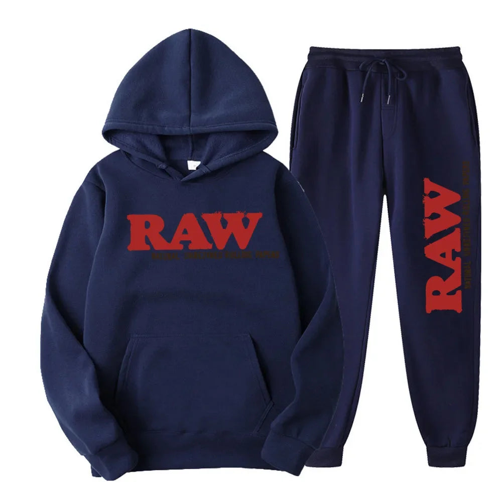 2024 Men's Set RAW Hat Running Hoodie Sweatpants Men's Set 2PK Autumn Winter Casual Woolen Sportswear - Premium  from Lizard Vigilante - Just $49.99! Shop now at Lizard Vigilante