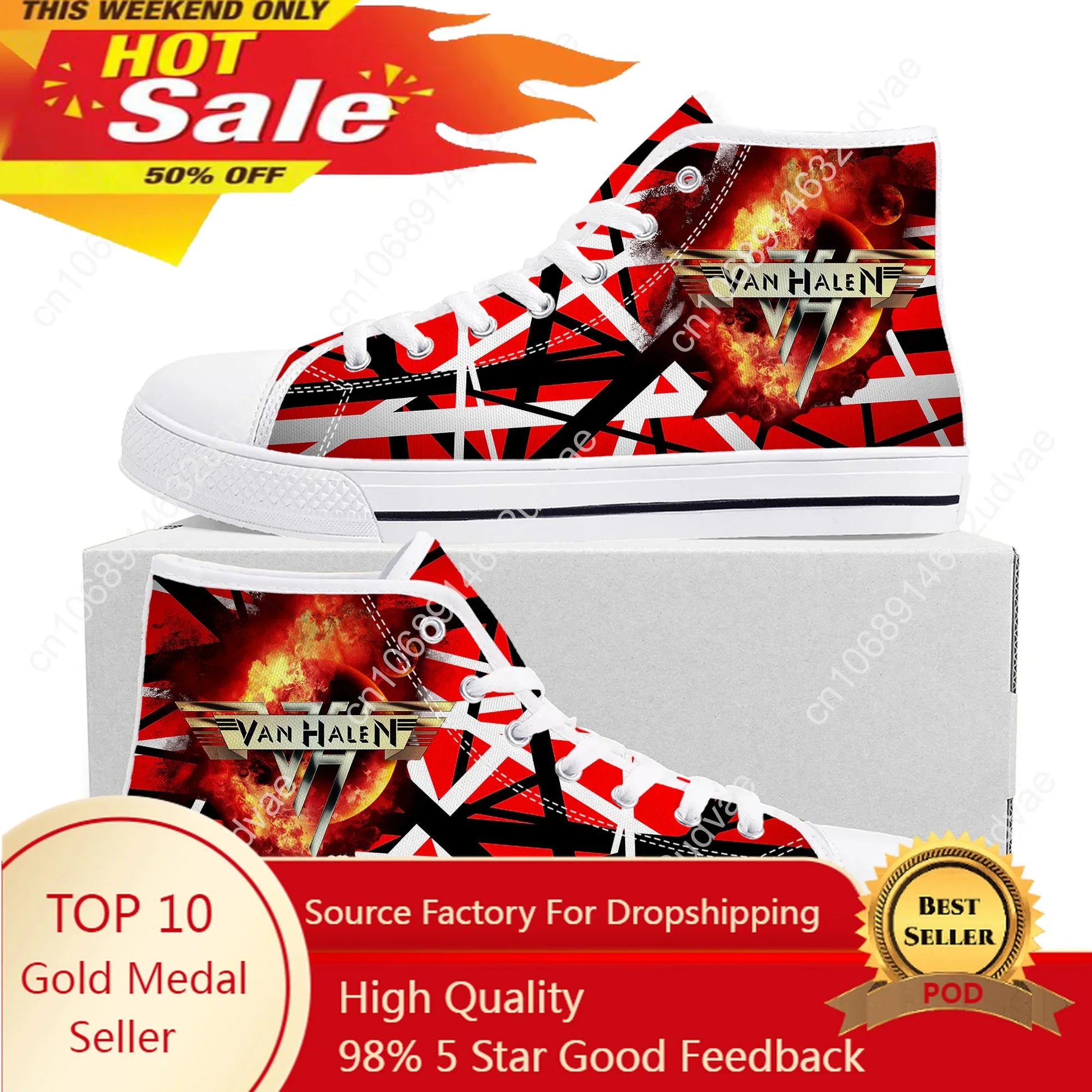 Van Halen 5150 High-Top Canvas Sneakers | Iconic Stripes Design | Casual Unisex Shoes - Premium shoes from Lizard Vigilante - Just $43.88! Shop now at Lizard Vigilante