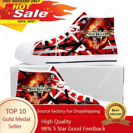 Van Halen 5150 High-Top Canvas Sneakers | Iconic Stripes Design | Casual Unisex Shoes - Premium shoes from Lizard Vigilante - Just $43.88! Shop now at Lizard Vigilante