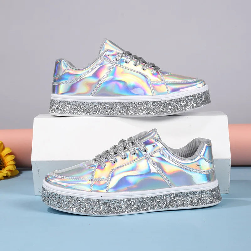 Women’s Glitter Glam Sneakers – Versatile Gold & Silver Thick-Soled Casual Shoes for Spring & Autumn - Premium Sneakers from Lizard Vigilante - Just $48.88! Shop now at Lizard Vigilante