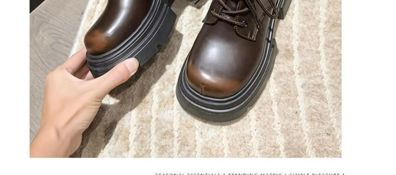 Women’s Lace-Up Ankle Boots – Med Hoof Heel Lolita Rock Round Toe PU Leather Winter Footwear | Solid Rubber Sole, Handmade Classic Street Style - Premium boot from dsers - Just $96.66! Shop now at Lizard Vigilante