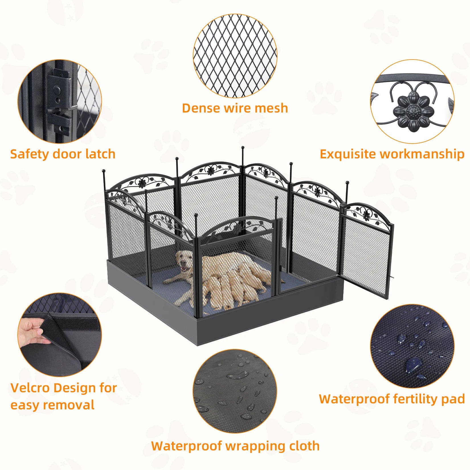 Foldable Metal Dog Playpen with Fertility Mat and Gate, Heavy Duty Pet Whelping Box, Exercise Fence Cage, Kennnels, 8 Panels - Premium dog pen from Lizard Vigilante - Just $201.08! Shop now at Lizard Vigilante