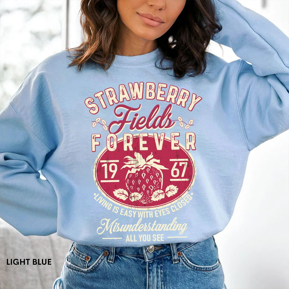 Retro Beatles Strawberry Fields Sweatshirt – Unisex Y2K Rock Band Fleece Streetwear for All Seasons - Premium tee from Lizard Vigilante - Just $43.88! Shop now at Lizard Vigilante