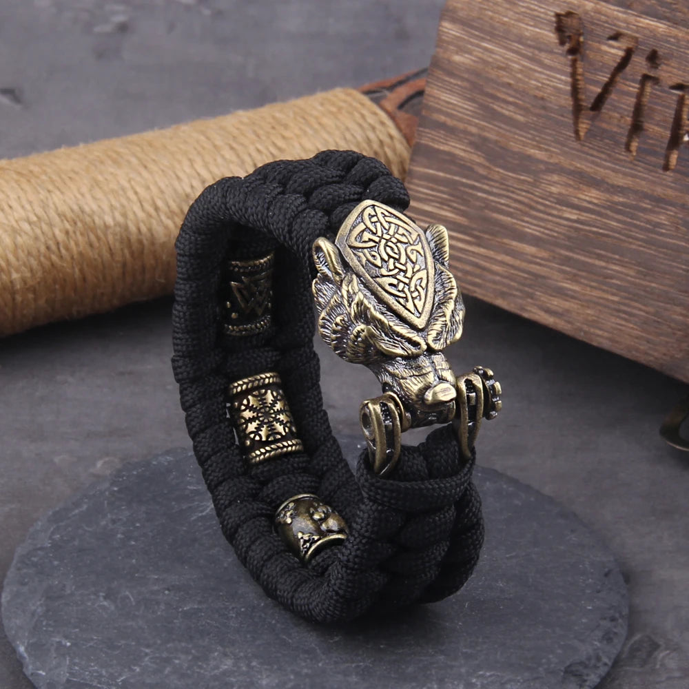 Never Fade Rock Viking Wolf Bracelet Men's handmade cord Wolf Bead Punk Bracelets Biker Jewelry - Premium  from Lizard Vigilante - Just $16.99! Shop now at Lizard Vigilante