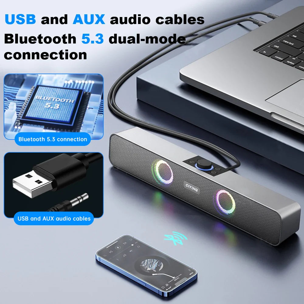 Bluetooth Speaker HD Sound Portable Playback AUX TF Card and USB LED Light Speaker Bluetooth 5.3 Wireless Loud Speaker amplified