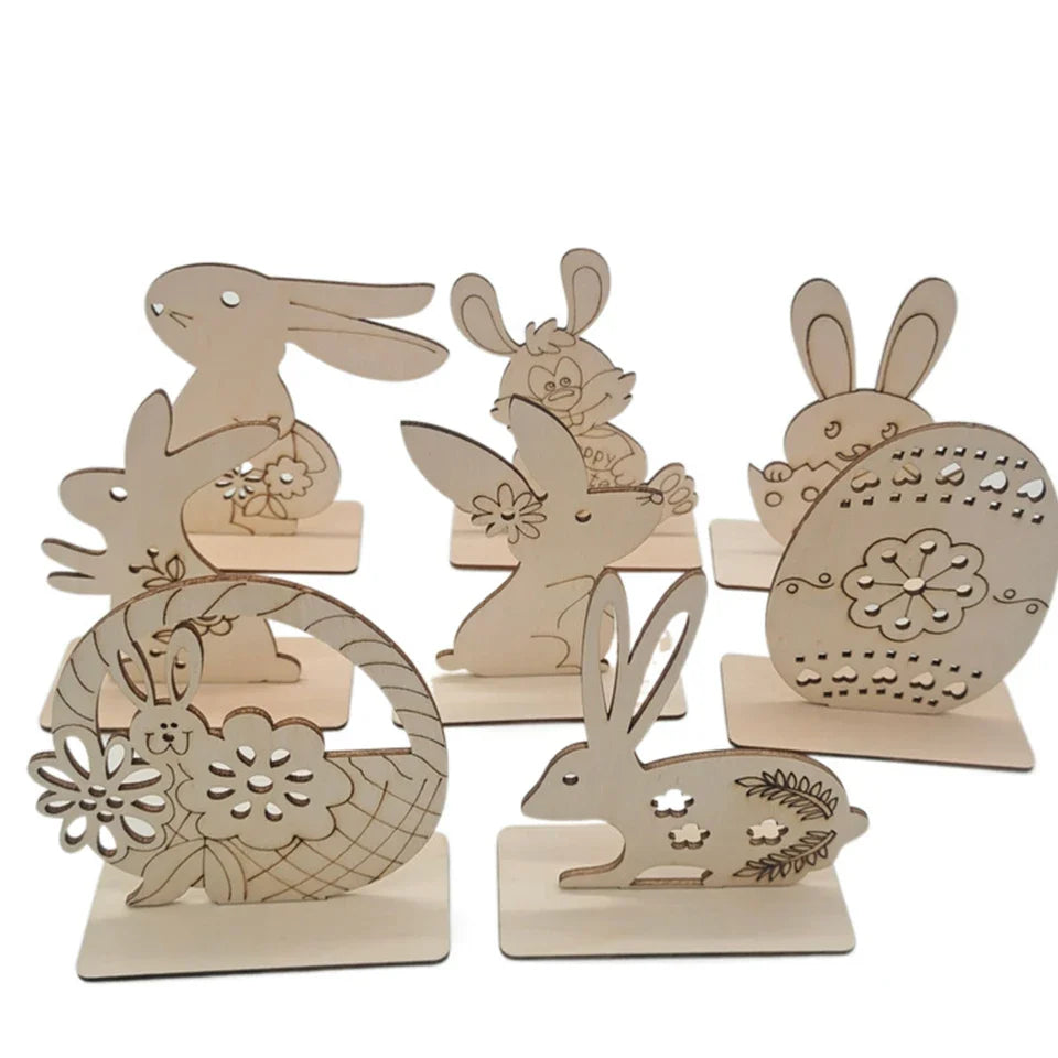 1pc Easter Wooden Egg Ornament Hollowed Rabbit Crafts For Easter Home Table Decorations Kids Handmade DIY Painting Gifts Supply