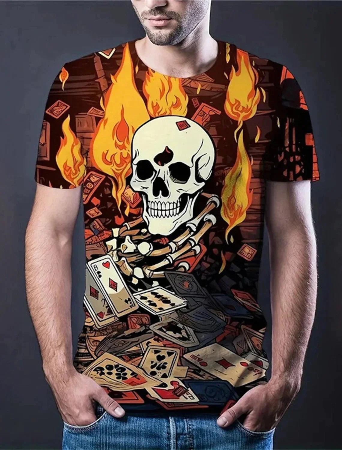 Men's T-Shirt Fashion Casual Retro Death Skull 3D Printed Summer O-Neck Comfortable Top Camiseta - Lizard Vigilante