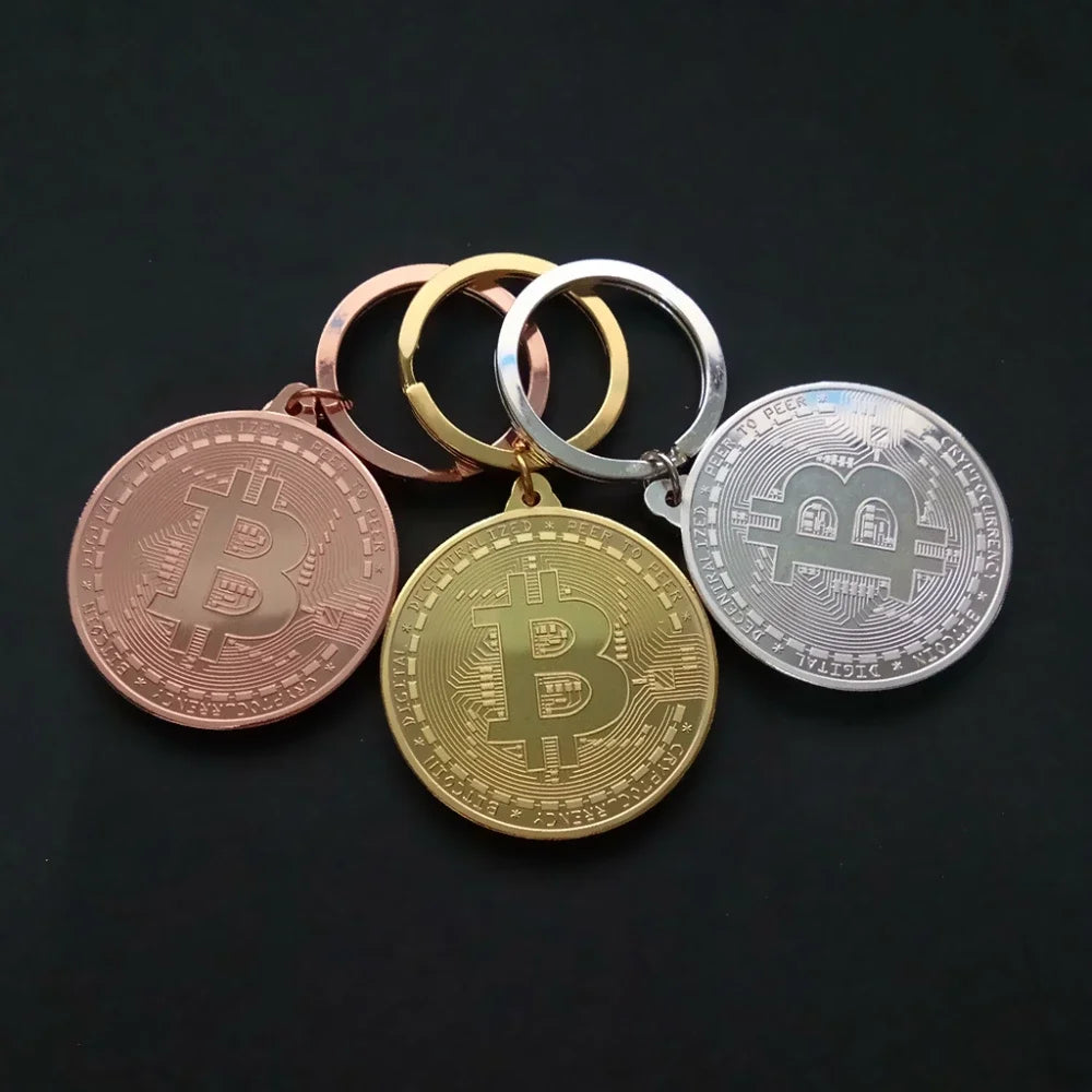 Bitcoin Metal Keychain Creative Gold Silver Copper Virtual Currency Collectible
