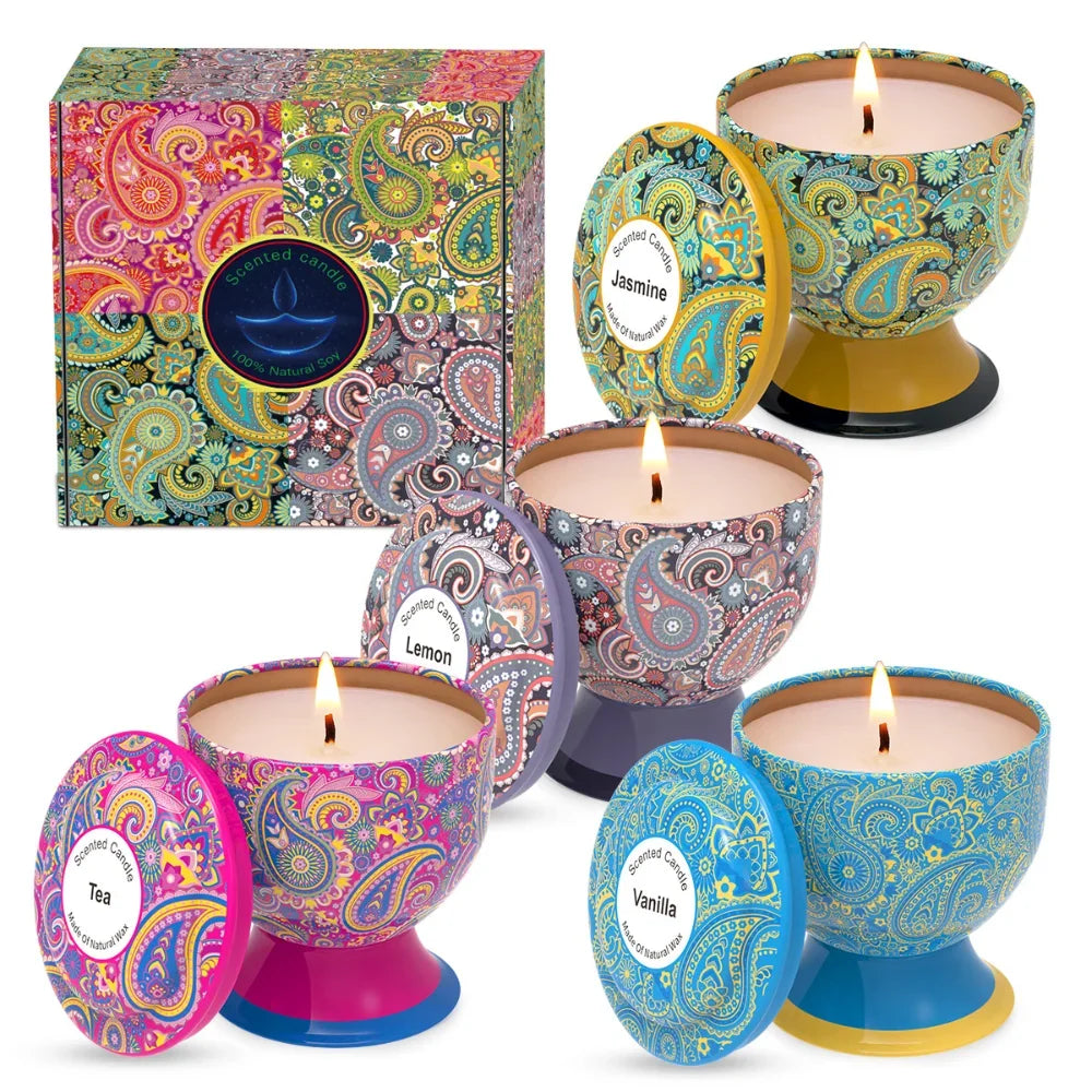 Natural Smokeless Soy Wax Candle in Iron Tin, Champagne Flute Style - Home Fragrance Gift for Birthday Christmas Handmade