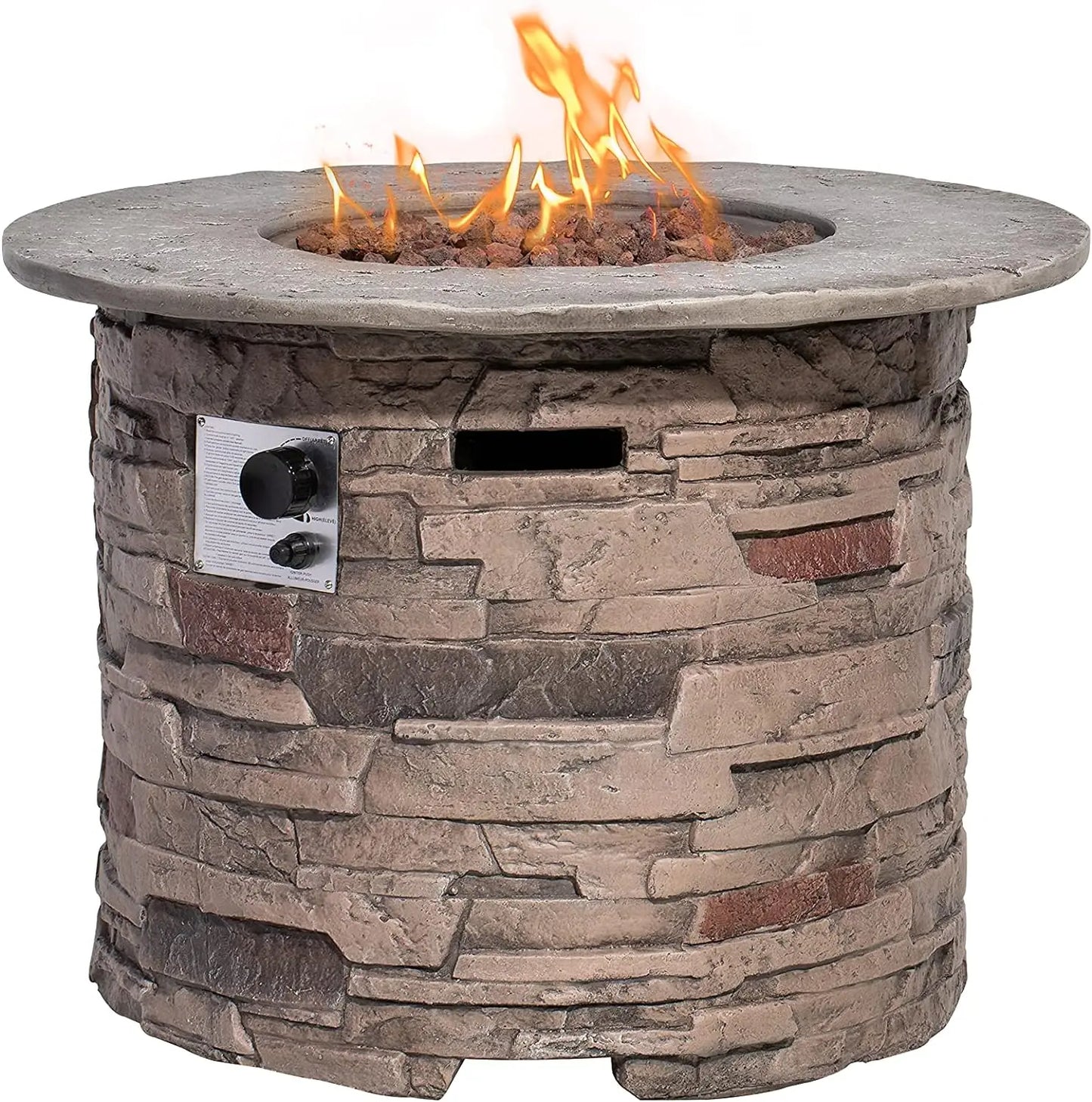 Outdoor Propane Fire Pit Table - 32-Inch Imitation Stone Concrete Firepit with Lava Rocks, Rain Cover, & 50,000 BTU Heat Output - Premium fire pit from Lizard Vigilante - Just $366.66! Shop now at Lizard Vigilante