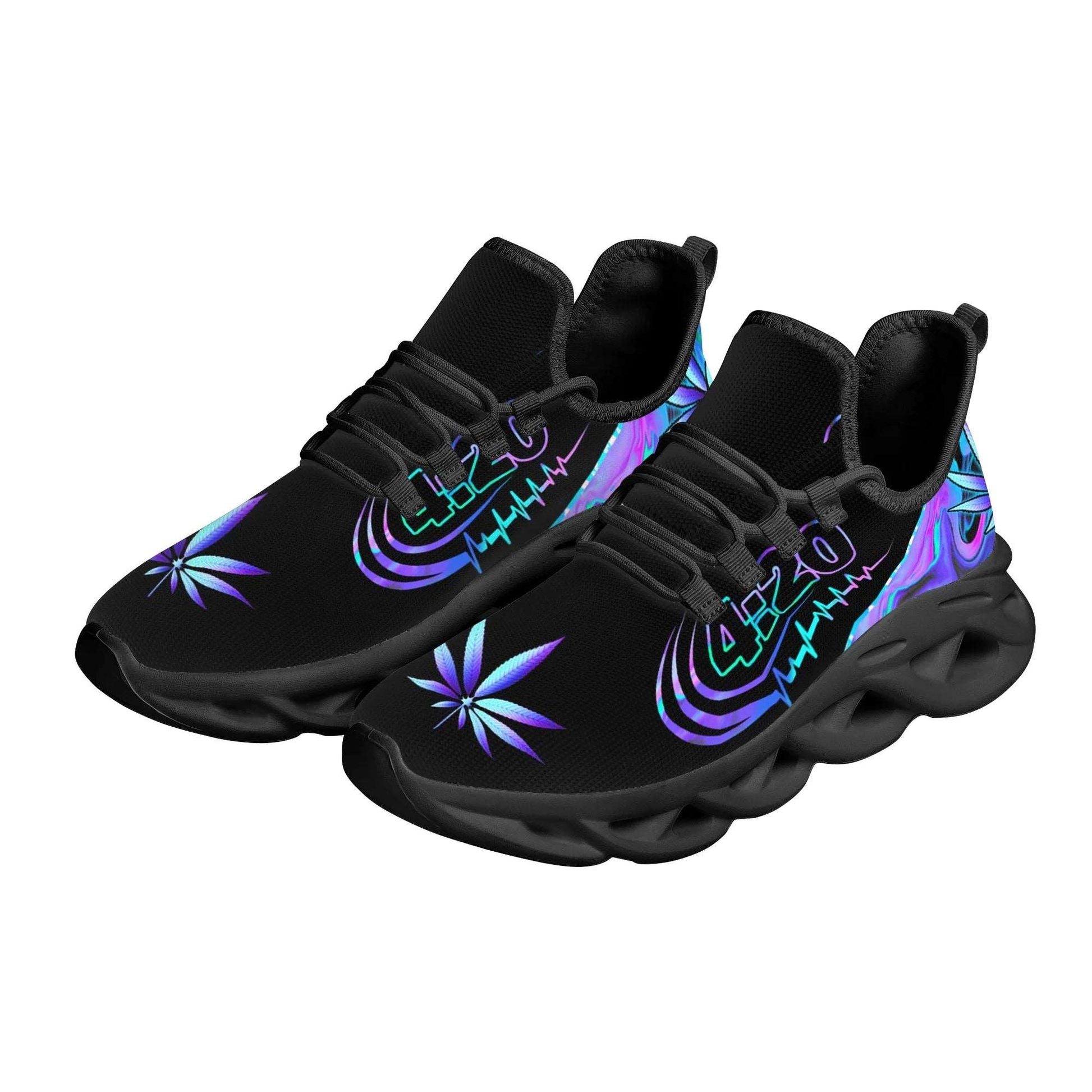 420 Blue Trippy Weed Pot Pattern Ladies Flat Shoes Comfortable Lace up Marijuana Sneakers Lightweight Women Footwear - Lizard Vigilante