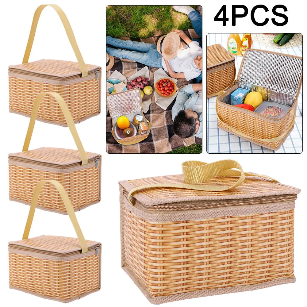 Wicker Rattan Outdoor Camping Picnic Bag Portable Waterproof Tableware Insulated Thermal Cooler Food Container Basket for Picnic - Premium  from Lizard Vigilante - Just $16.99! Shop now at Lizard Vigilante