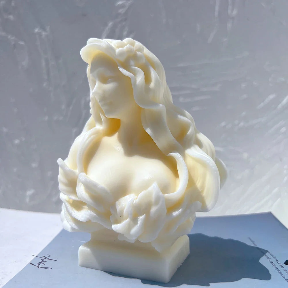 Beautiful Lady Statue Candle Mold Goddess Female Bust Silicone Molds Greek Art Woman Sculpture Soy Wax Tool