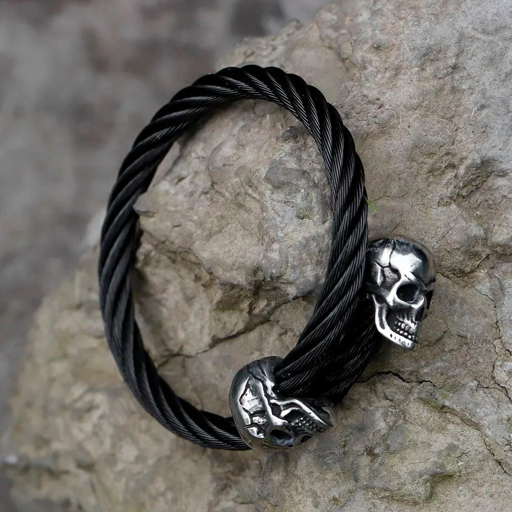 NEW Men's Stainless Steel Bracelet Classic Double Skull Head Adjustable Punk Biker Bracelet Jewelry - Premium bracelet from Lizard Vigilante - Just $23.99! Shop now at Lizard Vigilante