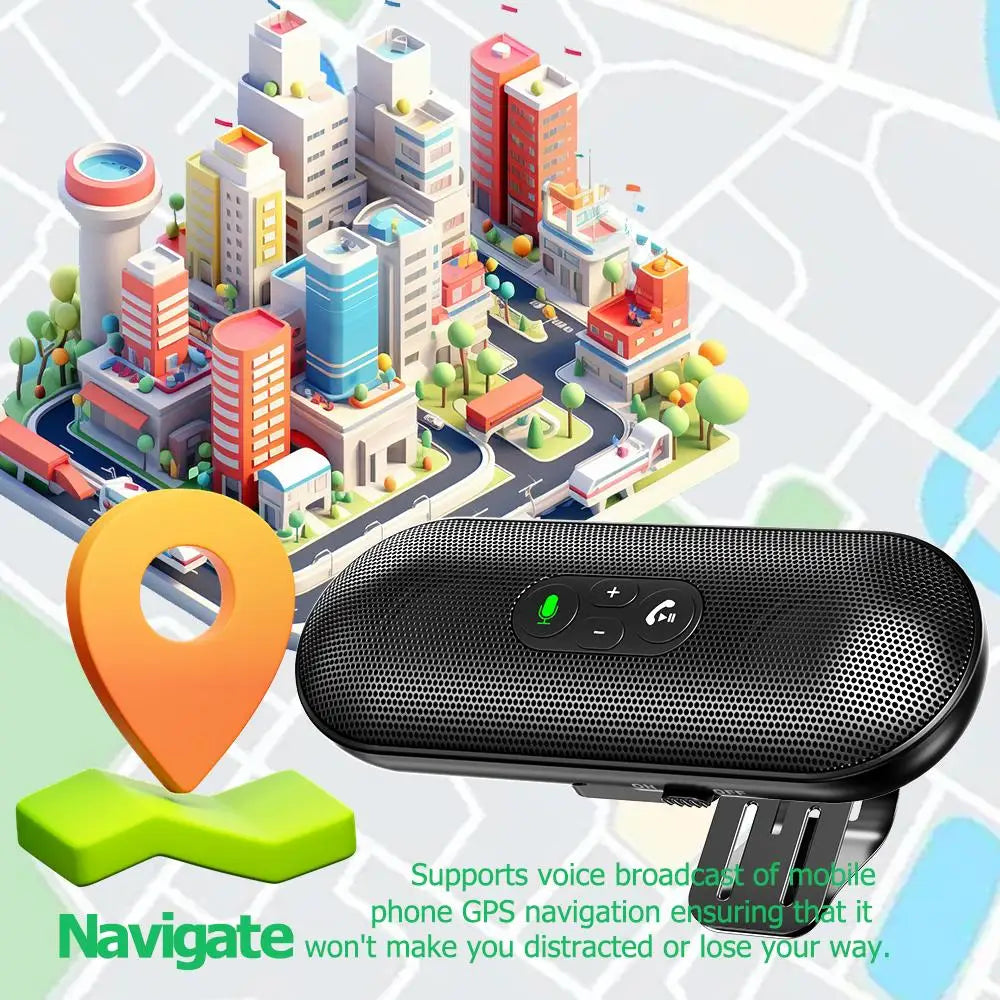Bluetooth 5.4 Speaker Handsfree Car Kit Sun Visor Clip Wireless Audio Receiver Speakerphone Loud Music Player Dual Microphone