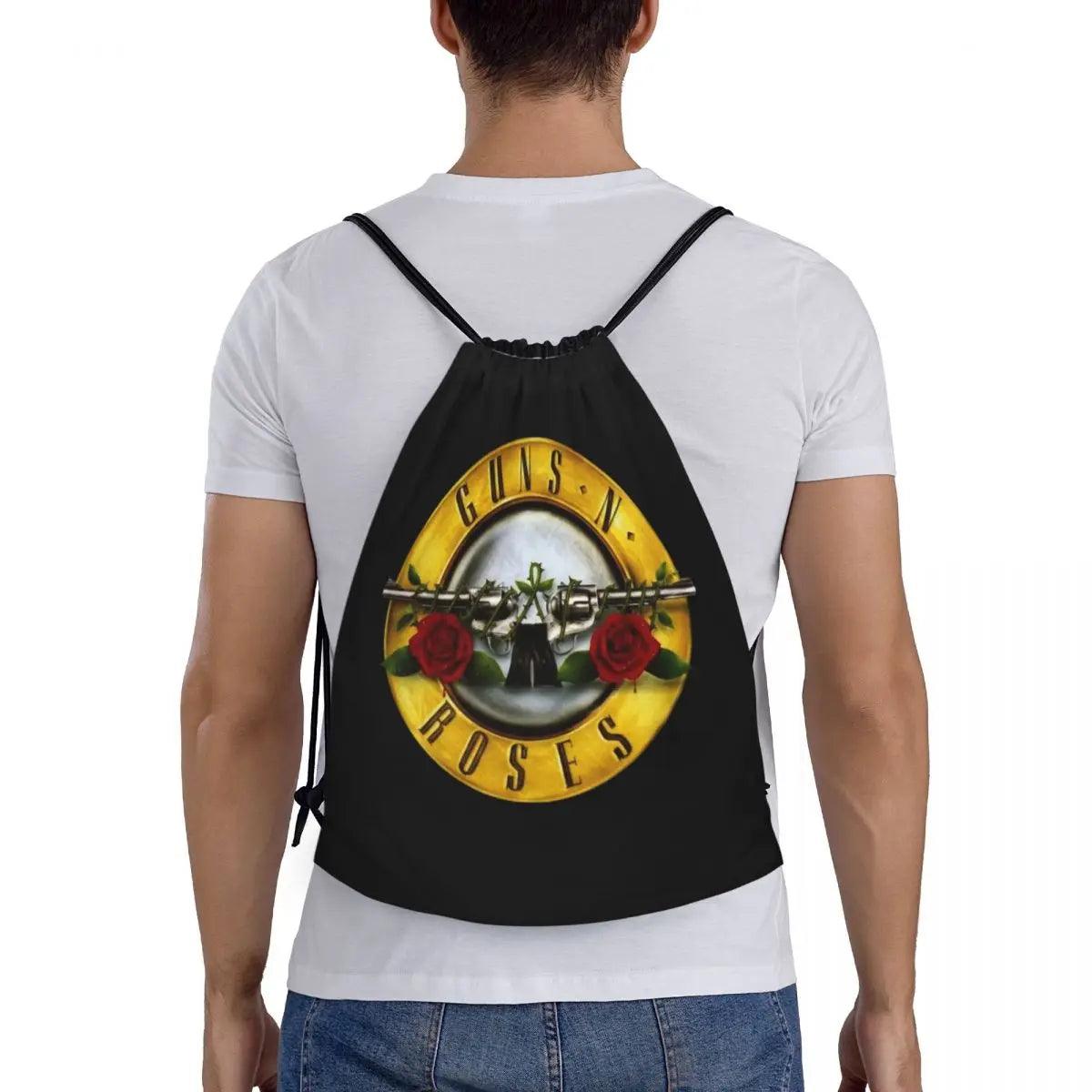 Guns N Roses Bullet Logo Drawstring Backpack Women Men Gym Sport Sackpack Portable Hard Rock Band Training Bag Sack - Lizard Vigilante