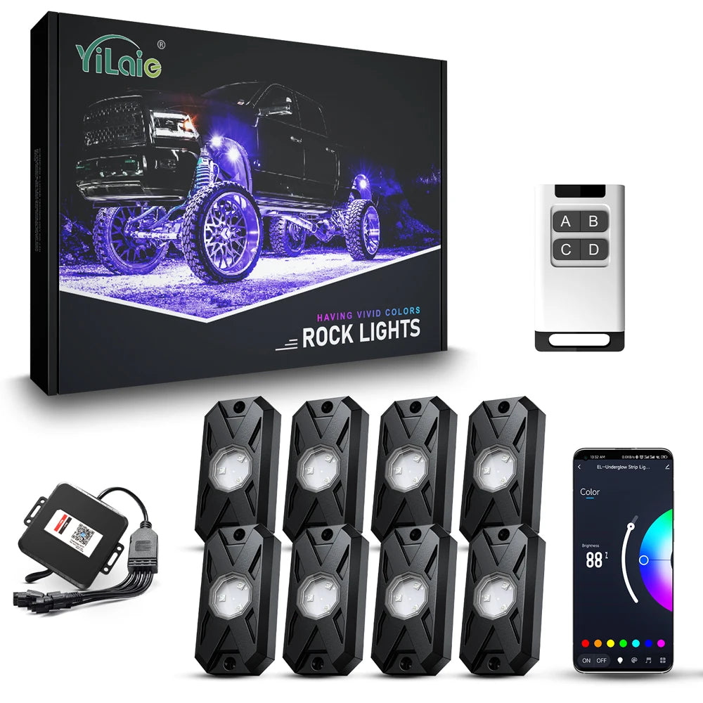 RGB LED Underglow Rock Lights - 8 Pods App Remote Control & Music Mode for Pickup, ATV, RZR, UTV - Premium rock lights from Lizard Vigilante - Just $84.99! Shop now at Lizard Vigilante