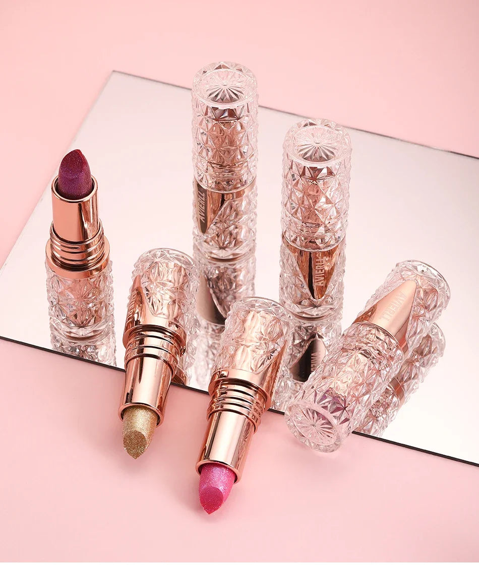 Fine Glitter lipstick, Quicksand Gold Lipstick, Moisturizing Silky Mermaid Girl Pink, Long-Lasting Waterproof Grapefruit Orange