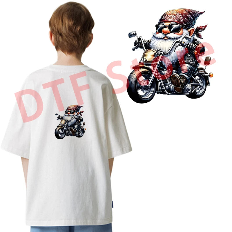 Rock 'n' Roll Elf Motorcycle Iron-On Transfer – Cool Thermal Sticker for Kids’ Clothing - Premium iron on transfer from Lizard Vigilante - Just $14.99! Shop now at Lizard Vigilante