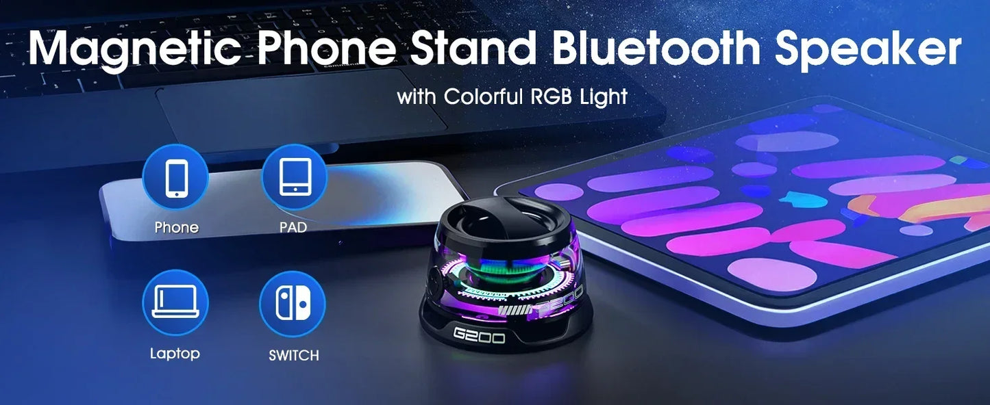 2025 New Portable Mini Bluetooth Speaker G200 RGB Lighting Magnetic Speaker BT5.3 Mini Sound Box 7 Hours Playback Phone Holder