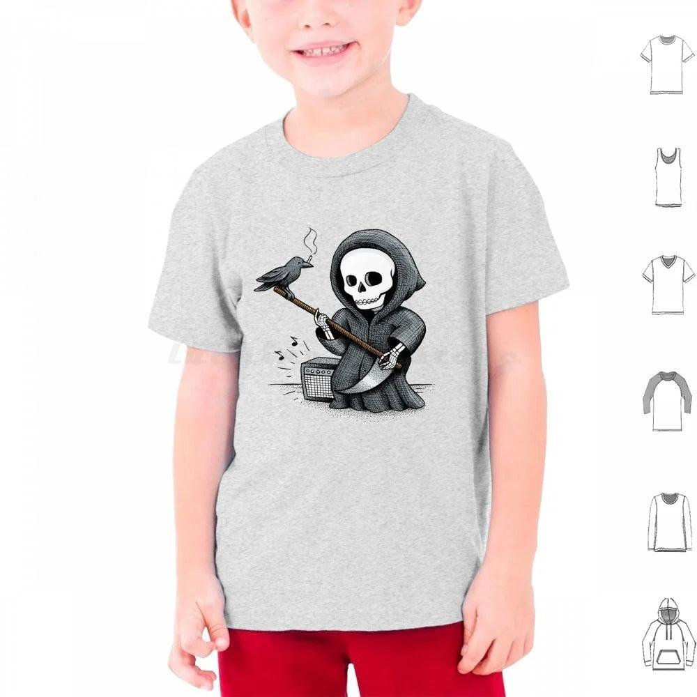 Death Metal T Shirt Cotton Men Women Diy Print Skull Halloween Skeleton Grim Reaper Crow Guitar Music And Roll Metal Band Scary - Lizard Vigilante