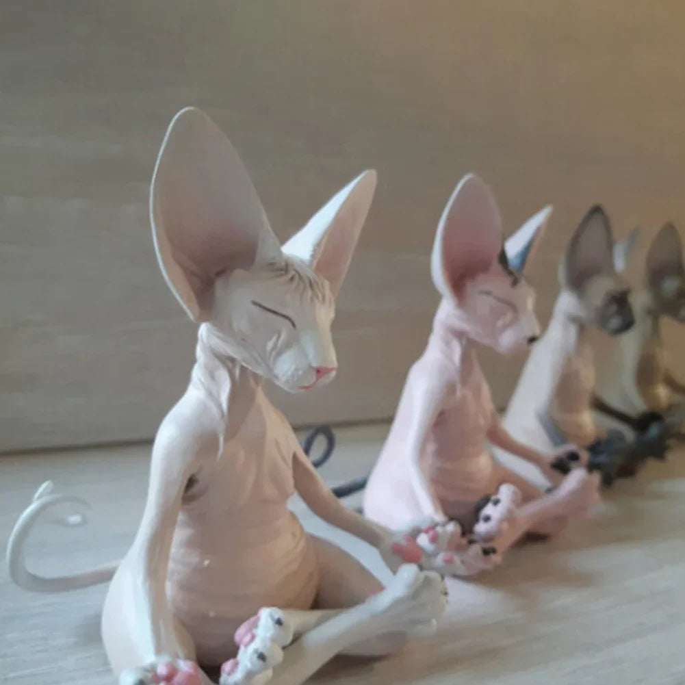 Cat Figurine Sphynx Meditation Statue Yoga Animal Cat Meditate Art Sculpture Micro Decoration Garden Home Office Ornament