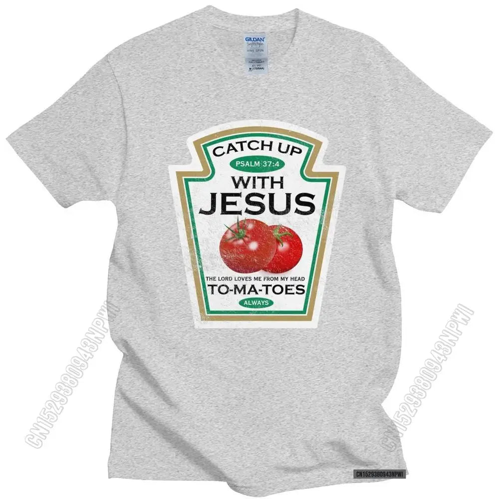 Crucify Your Cravings: The 'Catch Up With Jesus' Vegan Tomato T-Shirt - Premium t-shirt from Lizard Vigilante - Just $23.88! Shop now at Lizard Vigilante