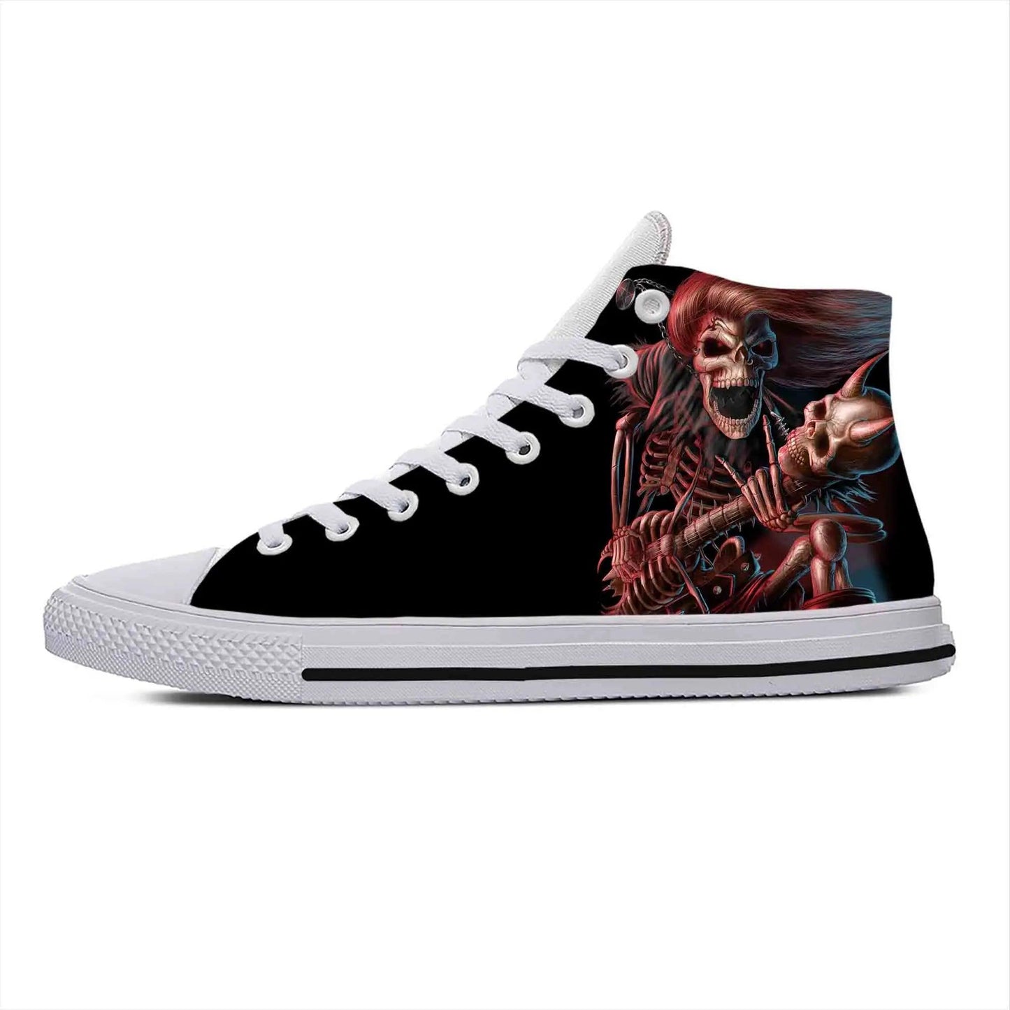 Gothic High-Top Canvas Sneakers with 3D Print – Casual Skull High Top Shoes for Men and Women Heavy Metal Rock Skull Guitar Grim Reaper - Premium Shoes from Lizard Vigilante - Just $39.99! Shop now at Lizard Vigilante