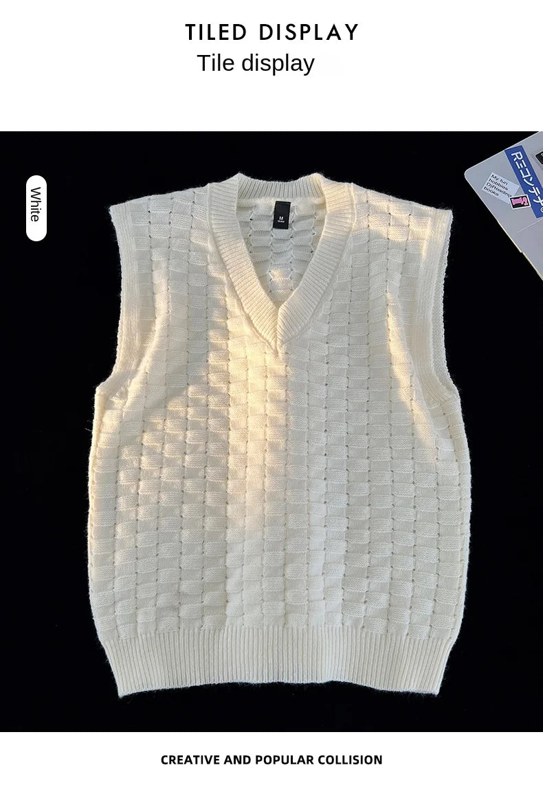 “GRUNGEWEAVE 666” Vintage Knit Vest – Jacquard Check Pattern Sleeveless V-Neck Armor for Off-Stage Legends & Louder Lives - Premium vest from dsers - Just $47.99! Shop now at Lizard Vigilante