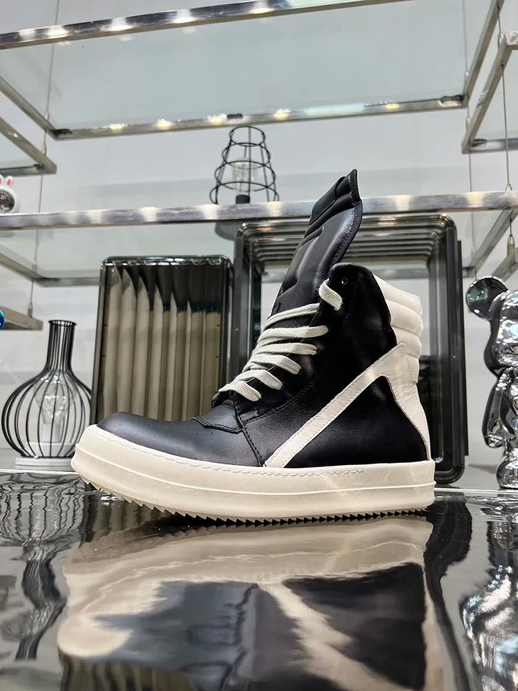 Casual Shoes Men High Top Gray Genuine Leather Luxury Trainers Women Geobasket Jumbo Lace Up Designer Sneaker Flats Ankle Boots - Premium  from Lizard Vigilante - Just $198.99! Shop now at Lizard Vigilante