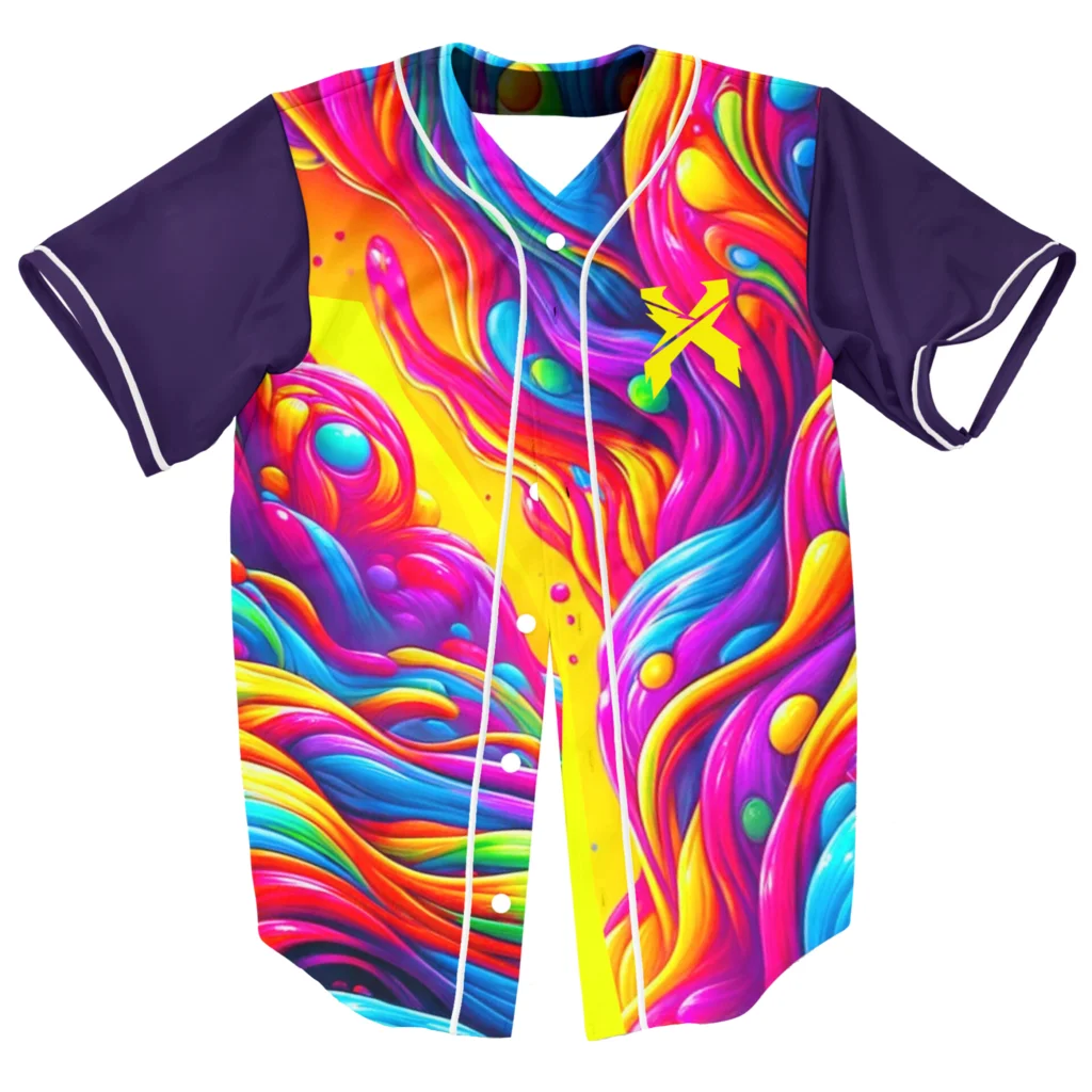 Excision Trippy Oil Slick Baseball Jersey – Psychedelic Button-Up Streetwear for Men & Women, Harajuku Style in Multicolor - Premium  from Lizard Vigilante - Just $43.88! Shop now at Lizard Vigilante