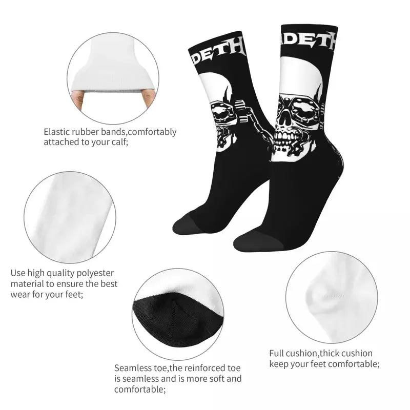 Y2K Megadeth Metal Rock Crew Socks - Unisex Soft Polyester Fashion Harajuku Middle Tube Socks - Premium socks from Lizard Vigilante - Just $17.88! Shop now at Lizard Vigilante