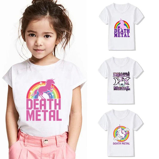 Rainbow Unicorn Death Metal Cartoon Print Kids T shirt Summer Casual Funny Girls Clothes Baby Boys Tops Children T-shirt,HKP2164 - Lizard Vigilante