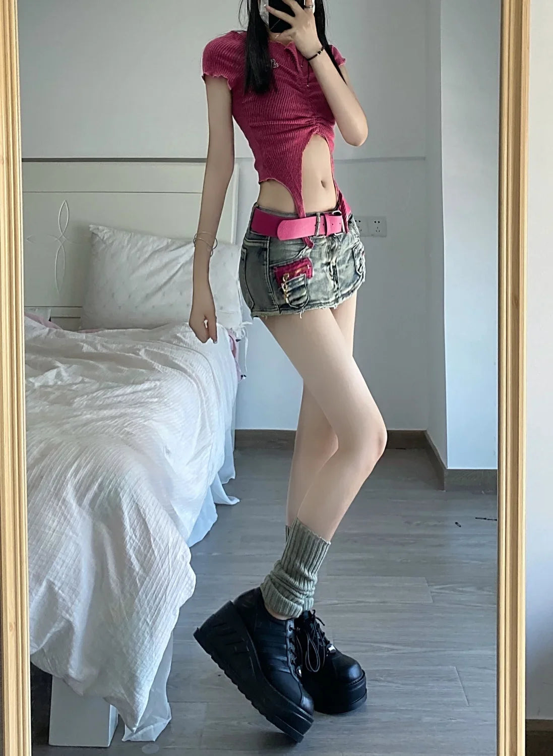 Wrecked & Reckless Low-Waist Leather-Denim Mini Shorts Skirt – Dirty Glam Edition - Premium skirt from dsers - Just $45.99! Shop now at Lizard Vigilante