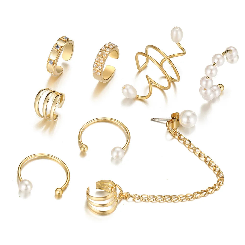 LATS Gold Color Leaves Ear Cuffs, Black Non-Piercing Ear Clip Earrings for Women & Men