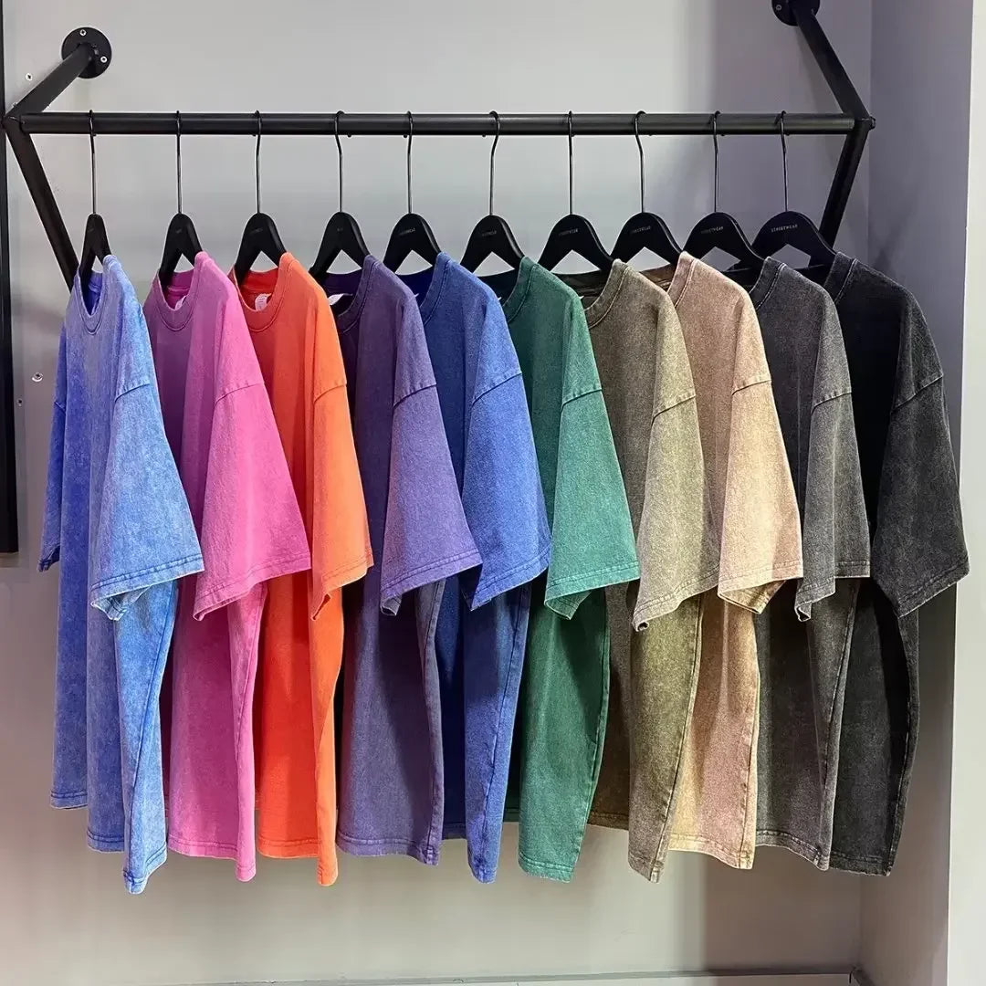 American Style Retro Heavyweight Solid Color Short Sleeved T-shirt Men Women Summer Street Trendy Washed Old Oversized Clothes - Premium  from Lizard Vigilante - Just $26.99! Shop now at Lizard Vigilante