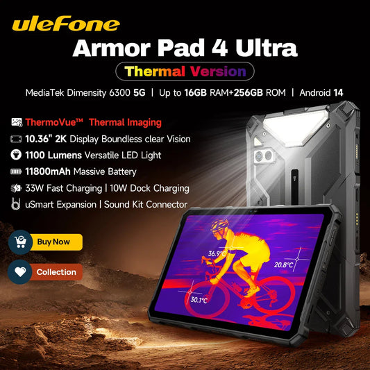 Ulefone Armor Pad 4 Ultra 5G Rugged Tablet  Thermal lmaging 10.36"2K Up to 16GB RAM 256GB ROM Android 14 11800mAh