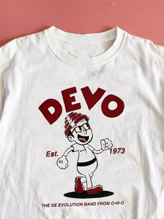 Rare Devo Band Reprint Est. 1973 Cotton Short Sleeve White All Size Unisex T-Shirt - Lizard Vigilante
