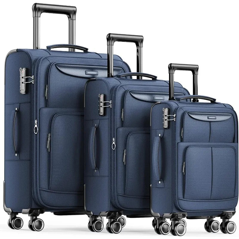 Luggage Sets 3 Piece Softside Expandable Lightweight Durable Suitcase Sets Double Spinner Wheels (20in/24in/28in) - Premium 3-Piece Luggage Set from Lizard Vigilante - Just $288.88! Shop now at Lizard Vigilante