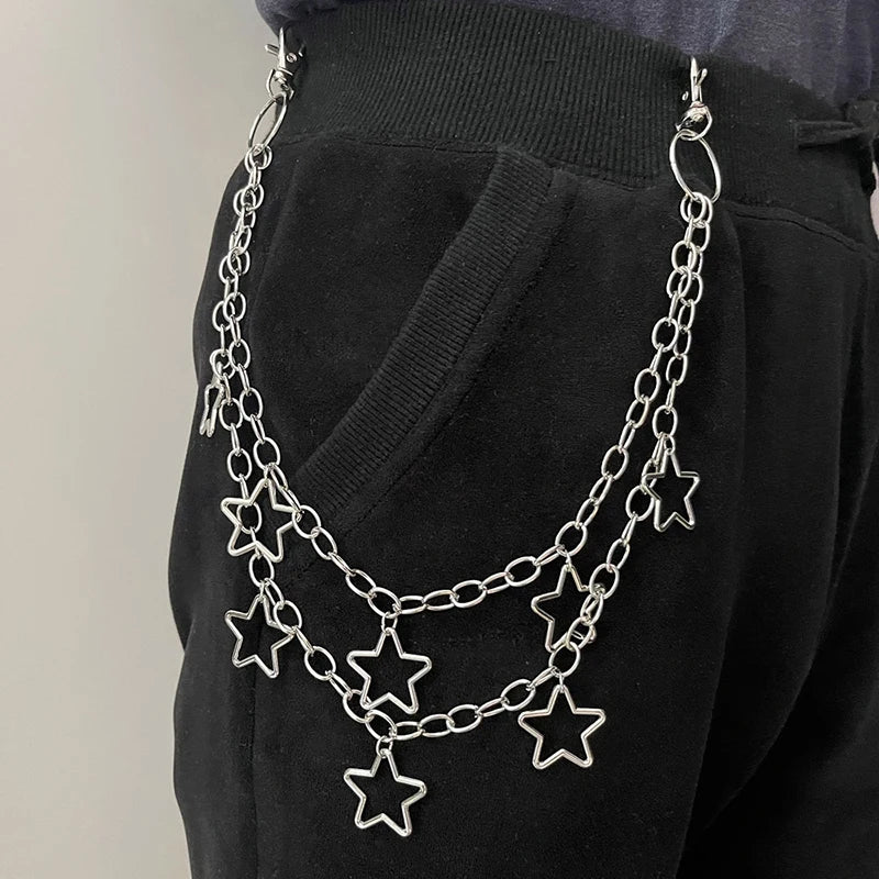 Punk Street Keychain Chain – Unisex Moon Star Rivets Skull Belt Accessory - Premium keychain from Lizard Vigilante - Just $19.88! Shop now at Lizard Vigilante