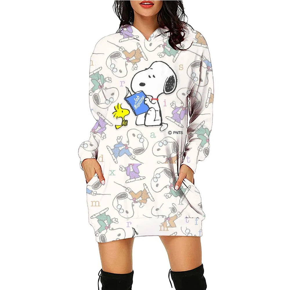 Snoopy Women’s Hoodie Dress – Y2K Streetwear 3D Cartoon Pullover Winter Fashion