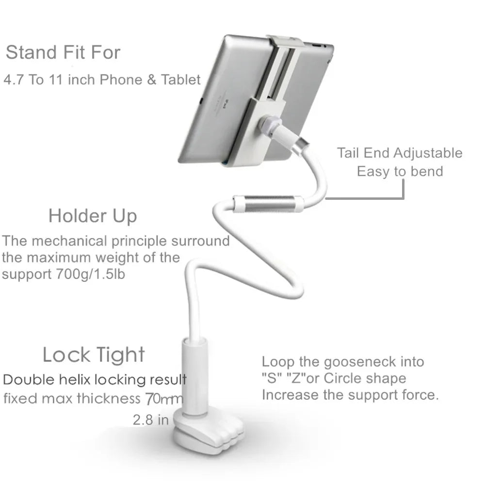 Phone Tablet Stands Desktop Tablet Holder Adjustable Mount For Tablet 4.0 To 11 inch Bed Tablet PC Stand Metal Support 130cm - Premium dock stand from Lizard Vigilante - Just $22.99! Shop now at Lizard Vigilante