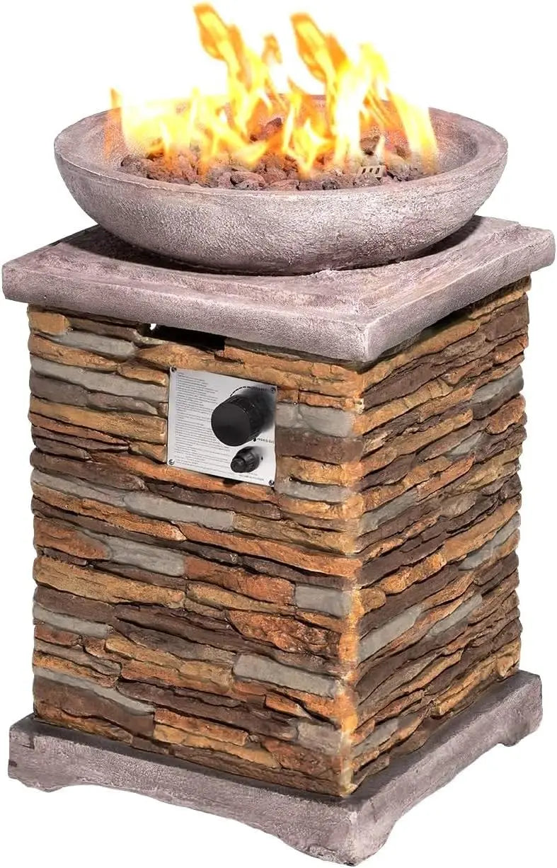 Outdoor Propane Fire Pit Table - 32-Inch Imitation Stone Concrete Firepit with Lava Rocks, Rain Cover, & 50,000 BTU Heat Output - Premium fire pit from Lizard Vigilante - Just $366.66! Shop now at Lizard Vigilante