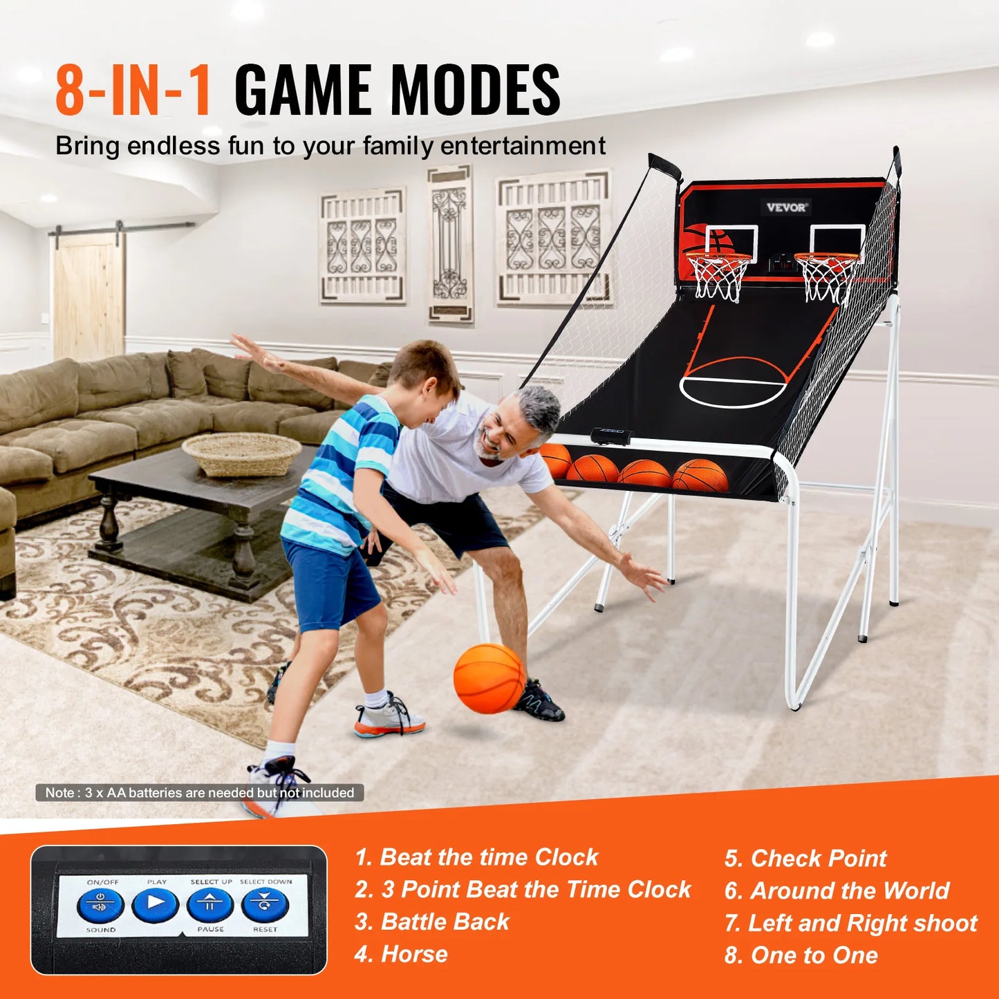 VEVOR Foldable Basketball Arcade Game 2 Player Indoor Basketball Game Home Dual Shot Sport w/ 4 Balls 8 Game Modes for Kid Adult - Premium  from Lizard Vigilante - Just $113.99! Shop now at Lizard Vigilante