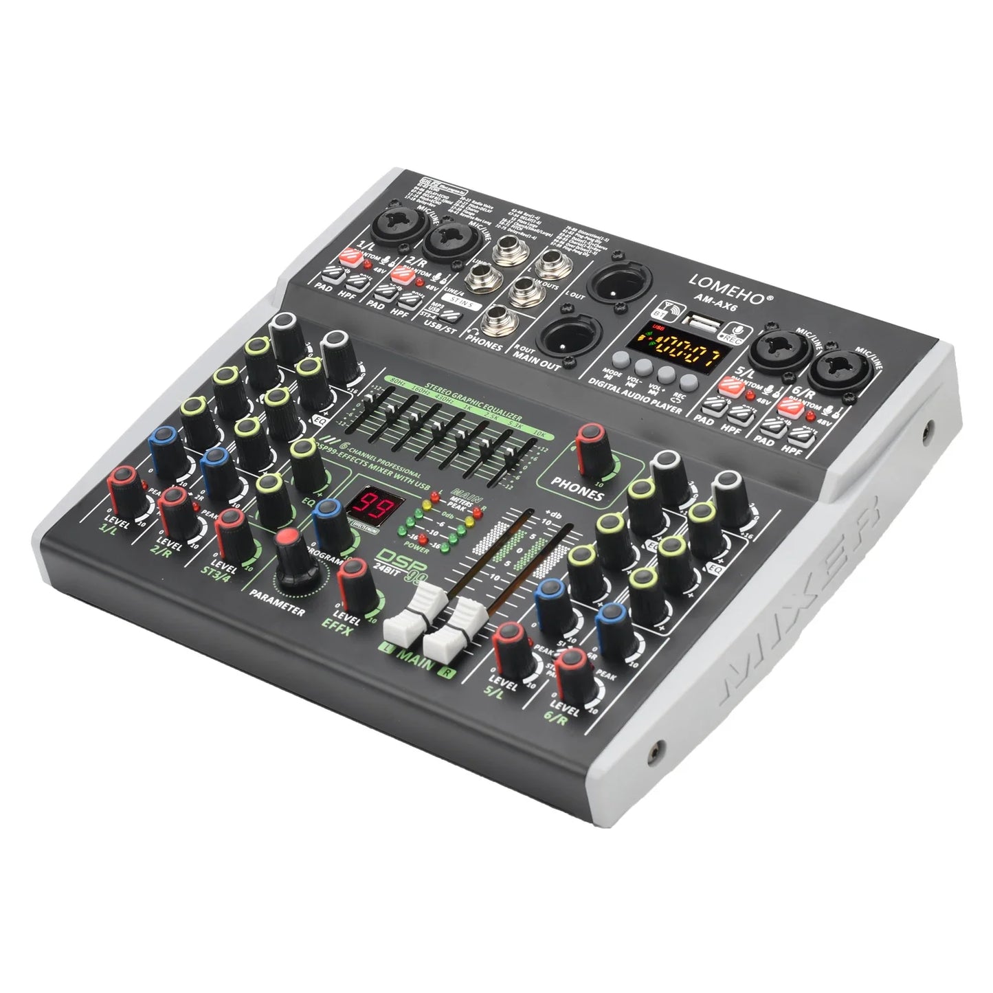 99 DSP Effects Mixing Console Podcast Mini 4/6 Channels Sound Audio Mixer Individual 48V Bluetooth USB PC Play Record AM-AX4/6