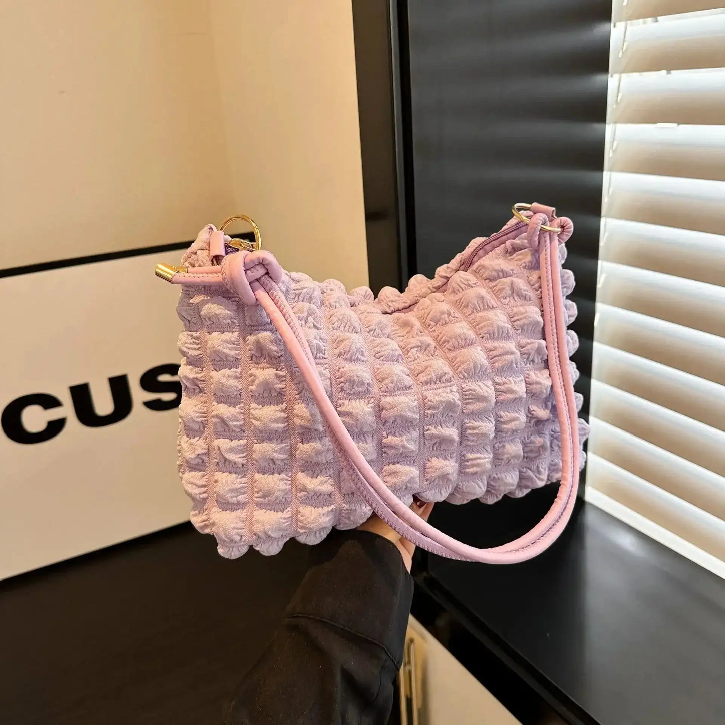 Canvas Wrinkle Bag for Women Shoulder Bags Pleated Bubbles Handbags Padded Casual Underarm Quilted Bag Tote Cloud Bag Purse