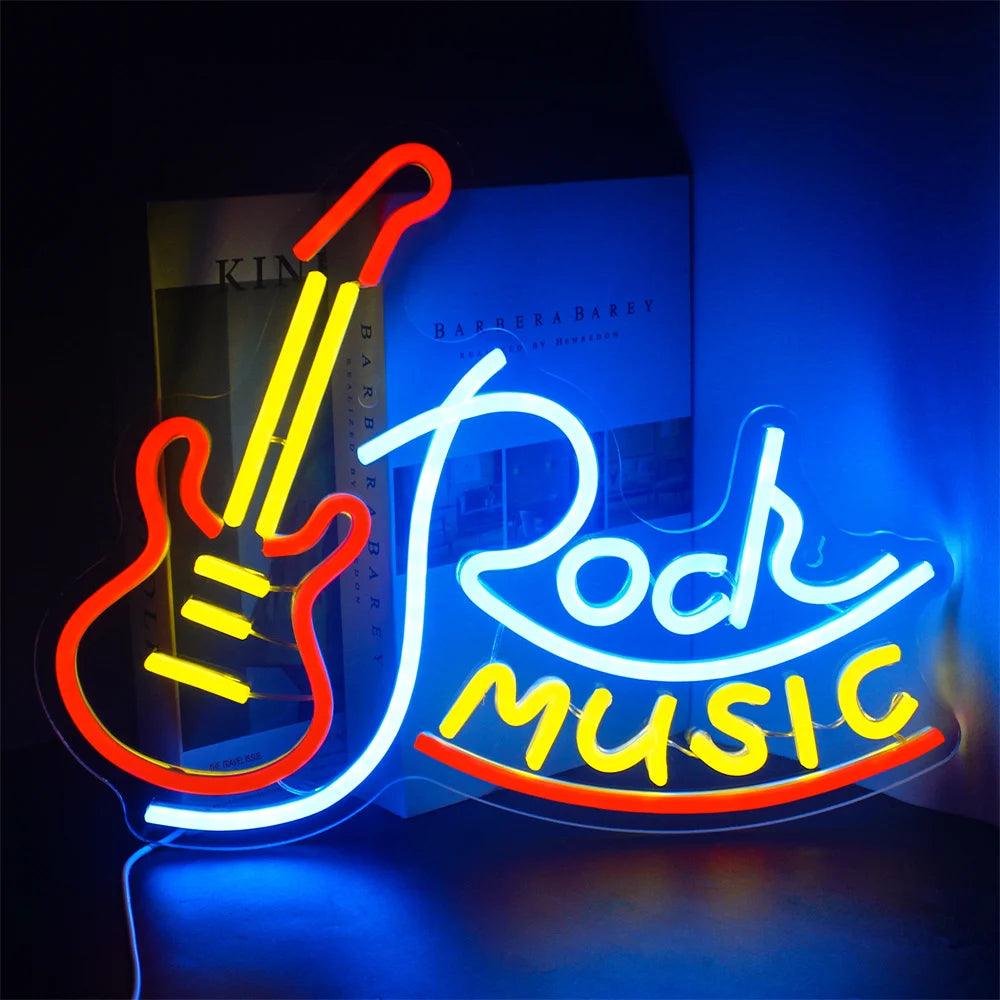 Rock & Roll Neon Signs Guitar Music Led Neon Light Art Wall Decor for Game Room Music Party Rock Studio Bar Disco Party Neon Man Cave Art - Lizard Vigilante