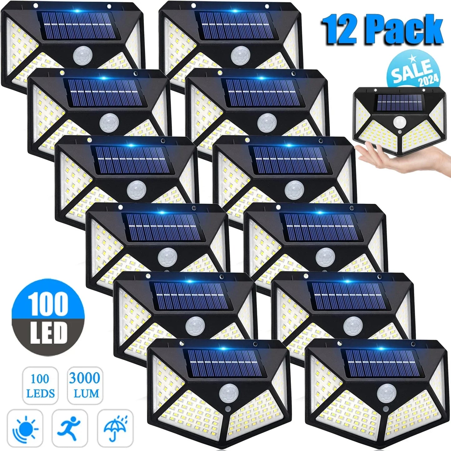 Nightwatch 100LED Solar Street-Style Wall Lights – Motion-Triggered Riot Beam (1–12 Pack)