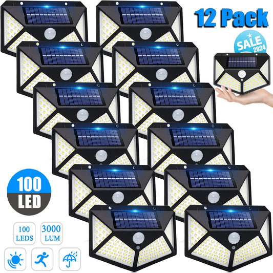 Nightwatch 100LED Solar Street-Style Wall Lights – Motion-Triggered Riot Beam (1–12 Pack)